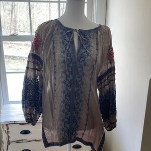 Embroidered Boho Blouse - Blue and Pink